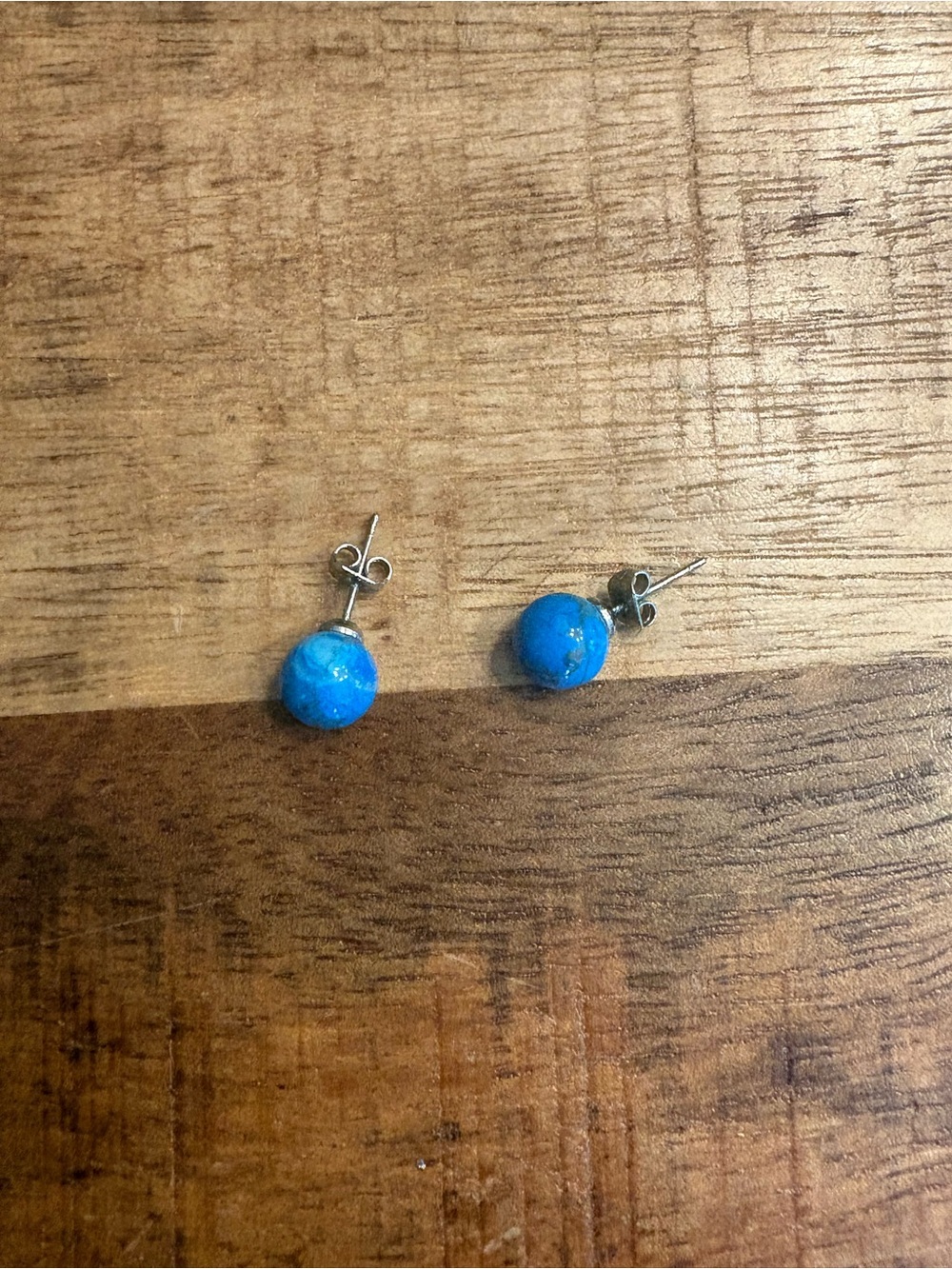 Sterling Silver Turquoise Blue Stone Stud Earrings